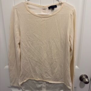 Ann Taylor Womens Cream Mixed Media‎ Button Back Sweater Top Size M Long Sleeve